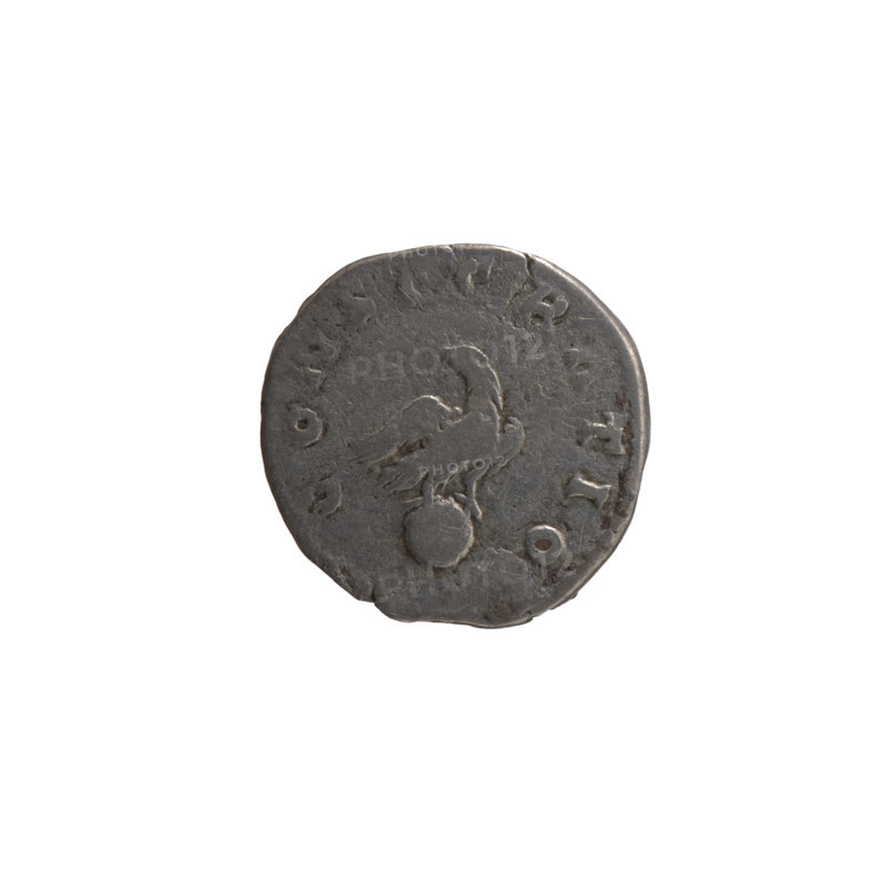 Denarius (subaerate?), issuers: Lucius Verus (130–169; Roman emperor 161–169) and Marcus Aurelius (121–180; Roman emperor 161–180); posthumous: Antoninus Pius (86–161; Roman emperor 138–161). Subject/iconography: animals, eagle, globe, head of the emperor; obverse: head of Antoninus Pius without a cap facing right, legend DIVVS ANTONINVS circumferential; reverse: eagle stands on the globe facing right, turns its head left, legend CONSECRATIO circumferential. Date: after 161. Culture/place: Roman Empire, Rome. Object type/material: coin (denarius), diameter 17.0 mm, weight 2.75 g, axis 165°.