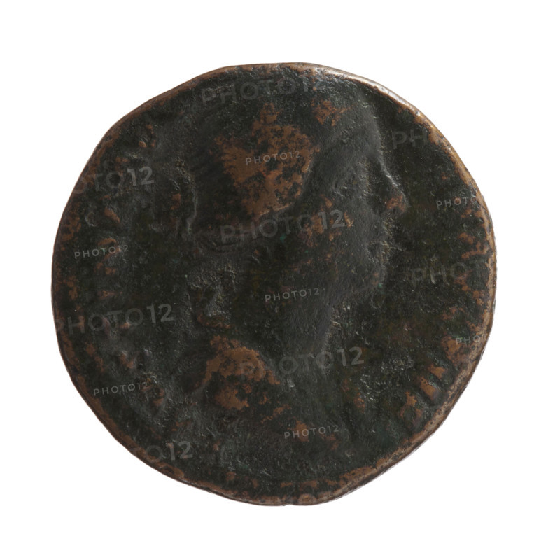 Draped bust of Faustina II facing right, inscribed 'FAVSTINA AVG - VSTA AVG PII F' around; reverse: Juno seated left, holding figures of the three Graces on her outstretched right hand and a long scepter in her left, inscribed 'I V - NO' around and 'in SC fields.' Faustina the Younger (ca. 130–176; Roman empress 161–176), iconography; Roman Empire (27 BC–476), Rome. Coin: diameter 24.5–25.0 mm, weight 10.70 g, axis 180 degrees.