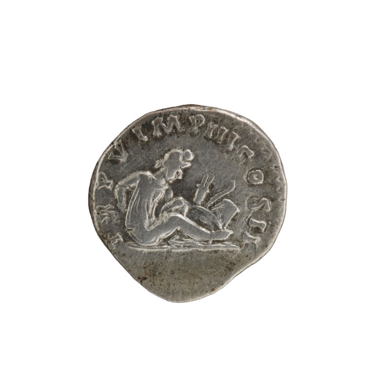 Denarius of Lucius Verus (130–169; Roman emperor 161–169), issuer; obverse: head of Lucius Verus in laurel wreath facing right, inscription L VERVS AVG ARM - PARTH MAX; reverse: Parthian prisoner sitting right, hands tied behind his back, next to him a bow, quiver and shield, inscription TR P V IMP III COS II; date 165; Roman Empire (27 BC–476); Rome; coin; diameter 17.5 mm; weight 3.15 g; axis 0 degrees.