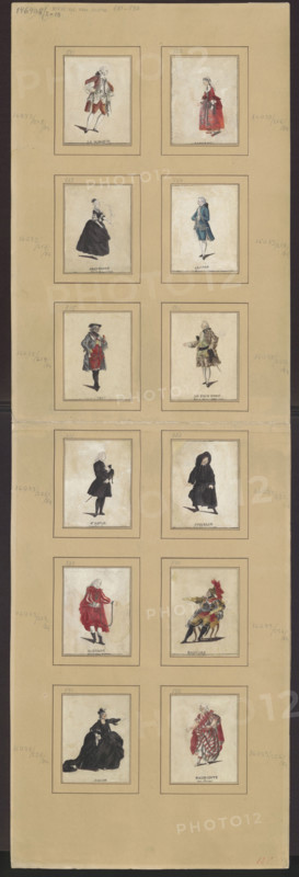 Actor in the role of Josselin in the play La coupe enchantée, draughtsman Janinet, Jean-François (1752–1814); theatrical drawing; actors; French drawings; theatrical items; revindication; Fontaine, Jean de la (1621–1695), Josselin (lit.); figurative studies; men; La coupe enchantée by Fontaine, Jean de la (1621–1695) and Champmeslé, Charles Cheville de (1642–1701); Levacher de Charnois, Jean-Charles (1750?–1792); after 1789, France; drawing; height 8.7 cm, width 7 cm