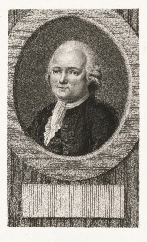 Portrait of Guy-Jean-Baptiste Target, print, printmaker: Lambertus Antonius Claessens, Amsterdam, c. 1792 - c. 1808, paper, etching, engraving, stippelets, stippelets and engraving, height 240 mm x width 160 mm, Person, Guy-Jean-Baptiste Target, An oval-framed engraved portrait of a man shown from the chest up, with powdered hair styled in rolled curls at the sides and a smooth high forehead, wearing a dark coat with visible buttons and a light cravat tied at the throat; the face is rendered with subtle shading showing a calm expression, rounded cheeks, and direct gaze; the oval portrait is set against a textured rectangular background with lined and stippled engraving patterns and a blank rectangular panel beneath the oval.
