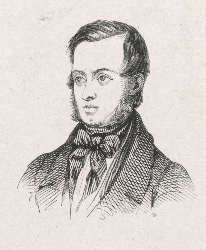 Portrait of Johannes Warnardus Bilders, print, printmaker: Monogrammist D, after drawing by Christiaan Kramm, 1841 - 1842, paper, wood engraving, height 47 mm x width 43 mm, Person, Johannes Warnardus Bilders, historical persons, portrait, self-portrait of artist, self-portrait of painter, self-portrait of draftsman, A black and white engraved portrait of a man shown from the chest up, featuring neatly combed hair, sideburns, and a clean-shaven face, with detailed etched lines rendering his eyes, nose, and lips; he wears a high-collared shirt, a cravat tied at the neck, and a textured coat with patterned shading, all set against a plain light background with subtle paper texture.