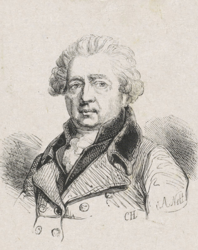 Portrait of Willem Jacob Herreyns, print, printmaker: Monogrammist CH, VA, after drawing by anonymous, 1841 - 1842, paper, wood engraving, height 58 mm x width 55 mm, Person, Willem Jacob Herreyns, historical persons, portrait, self-portrait of artist, self-portrait of painter, self-portrait of draftsman, A black and white engraved portrait of a middle-aged person shown from the chest up wearing a high-collared coat and a cravat, with wavy hair styled away from the face and curls near the ears, visible facial lines around the eyes and mouth, shaded areas created by fine engraved lines, a rounded shoulder and part of an arm on one side, and a textured plain background.