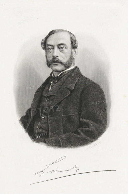Portrait of Lintz, print, printmaker: Dirk Jurriaan Sluyter, Amsterdam, 1826 - 1886, paper, steel engraving, etching, stippelets, etching and stippelets, height 173 mm x width 113 mm, Person, Lintz, A black and white engraved portrait of a middle-aged man shown from the waist up, seated and facing slightly to the viewer's left, with a neatly groomed mustache and sideburns, short wavy hair, and a composed facial expression; he wears a dark three-piece suit with a high-collared shirt and a narrow necktie held by a small decorative pin, the coat showing textured shading and buttons down the vest, set against a softly shaded oval background on a light paper.