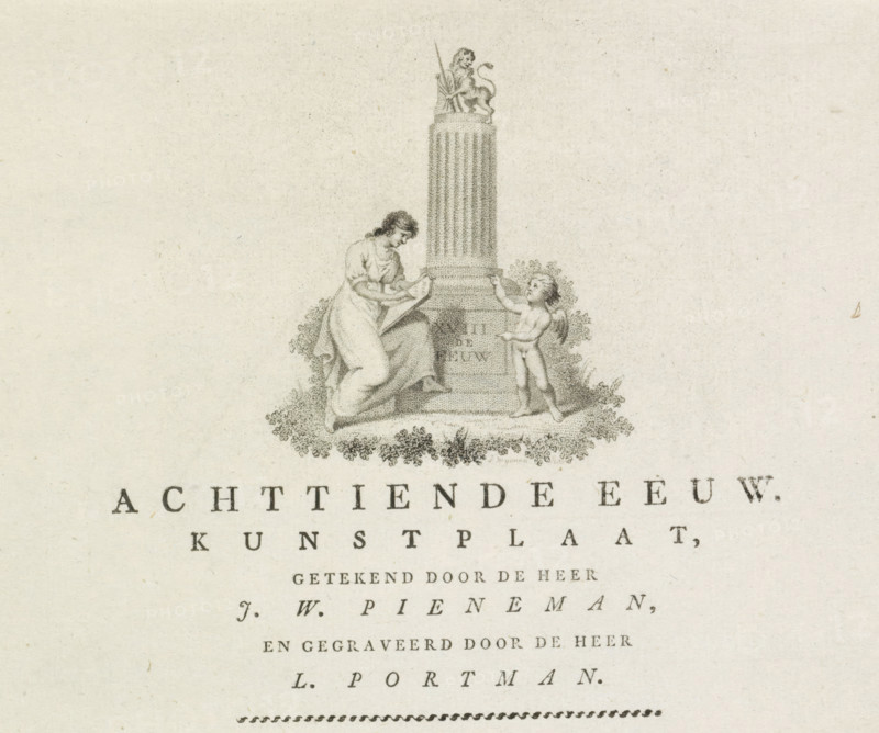 Explanation and price list for the plate with allegory of the Eighteenth Century, 1799, Eighteenth Century. Art plate, print, price list, Explanation of the representation of the allegory of the Eighteenth Century. With price list by the publisher. At the top, a vignette with two figures by a column for the eighteenth century., printmaker: Jacobus Wijsman, Netherlands, publisher: Meyer & Co., PH, Amsterdam, printmaker: attributed to Ludwig Gottlieb Portman, 1807, Attributed to, paper, stippelets, letterpress printing, stippelets with text in letterpress, height 236 mm x width 189 mm, Person, William V (Prince of Orange-Nassau), William IV (Prince of Orange-Nassau), Wilhelmina of Prussia (1751-1820), William III (Prince of Orange and King of England, Scotland, and Ireland), Father Time, man with wings and scythe, Battle of Dogger Bank, Departure of William V for England, Death of Stadtholder-King William III, Arrest of Princess Wilhelmina at Goejanverwellesluis, Period, 1700 - 1799, A g...