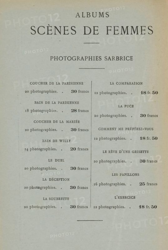 25 portraits of Elsa Mendès, Degaby and Dulac, Collection Nilsson - Nouvelle Série, page, photomechanical print, number: 'No 61', c. 1892 - in or before 1897, paper, collotype, photoprint, height 236 mm x width 154 mm, historical persons - BB - woman, A vertically oriented page with a pale, slightly textured background and a narrow darker border, divided visually into left and right columns by a thin vertical line, containing rows of short horizontal groupings that pair shorter lines on the left with shorter lines on the right; the top area features a larger, centered line of prominent characters followed by a smaller centered line and a thin horizontal rule beneath them; the page shows evenly spaced groupings of small, uniformly styled characters aligned in columns with occasional darker bolded elements, and a small horizontal rule near the bottom, all printed in a serif type on aged paper.