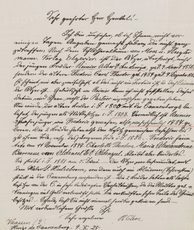 Letter to Max Dittmar Henkel, letter, writer (clerical worker): Richard Cleve, Vaassen, 1925-10-09, writer (clerical worker), paper, materials by function, lined paper, ink, writing (processes), pen, height 425 mm x width 425 mm, Person, Ernst Wilhelm Moes, Max Dittmar Henkel, Karel Sluijterman, A vertical sheet of lined paper filled with dense cursive handwriting in dark ink, showing a header line at the top followed by numerous flowing lines of script that slant slightly and vary in thickness, with occasional underlined segments and faint horizontal fold creases across the page, the ink appearing darker in some strokes and lighter in others, and the lower portion containing a few larger, more prominent signatures and shorter lines separated from the main block of text.