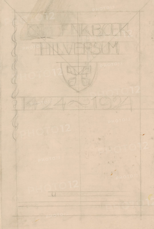 Dossier regarding the Memorial Book Hilversum 1424-1924, drawing, letter, photograph, document, Collection of 70 different documents regarding the publication of the Memorial Book Hilversum 1424-1924, a publication issued on the occasion of the five hundredth anniversary of Hilversum as an independent municipality. RWP de Vries Jr., himself a resident of Hilversum, provided the illustrations (such as decorative initials and closing vignettes) and the binding decoration. The file contains, among other things, several chapters with notes and drawings, publications, correspondence, drawings and photographs., draftsman (artist): Reinier Willem Petrus de Vries (1874-1953) (signed by artist), Hilversum, maker: various makers, 1923 - c. 1925, various manufacturers, draftsman (artist), writer (clerical worker), paint (coating), materials by function, paper, ink, pencil, deck paint, writing (processes), typewriting, printing, photography, photochemical processes, pen, brush, height 349 mm x wid...