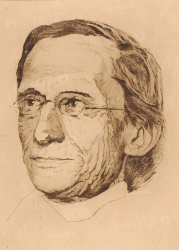 Portrait of Charles de Harlez, Monseigneur De Harlez, print, annotation: '1er etat, il n'a été tiré que 3 epreuves du 1er etat', printmaker: Auguste Danse (signed by artist), 1897, Auguste Danse, printmaker, paper, Japanese paper (handmade paper), etching, drypoint, height 366 mm x width 271 mm, Person, Charles De Harlez, historical person, - historical person, depicted alone, A sepia-toned pencil or ink portrait of an older man shown from the forehead down to the collar, featuring detailed line work that defines his receding hairline, combed hair, and thin glasses; his eyes look forward beneath furrowed brows, and his face shows pronounced wrinkles and textured shading around the cheeks, nose, mouth, and jaw, with an ear visible at the side and a simple collar suggested at the base.
