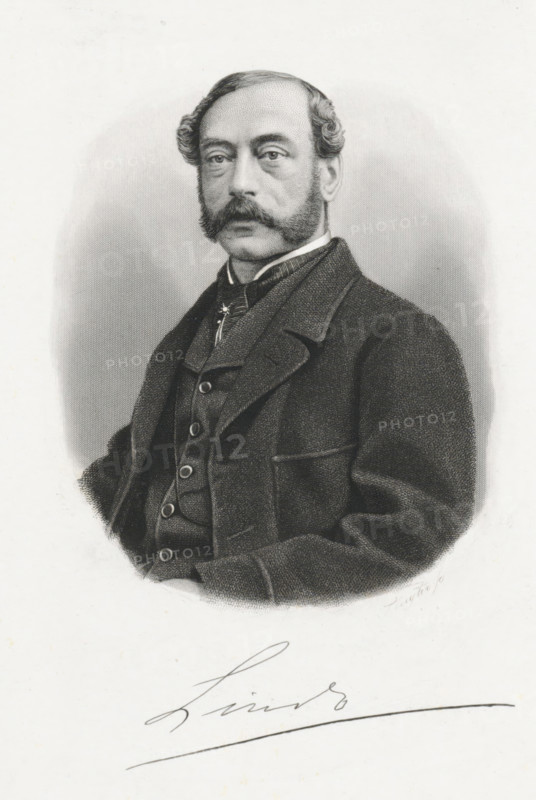 Portrait of Lintz, print, printmaker: Dirk Jurriaan Sluyter, Amsterdam, 1826 - 1886, paper, steel engraving, etching, stippelets, etching and stippelets, height 173 mm x width 113 mm, Person, Lintz, A black and white engraved portrait of a seated man shown from the waist up, with a high forehead and neatly combed hair that curls at the sides, prominent sideburns and a mustache, wearing a high-collared shirt and cravat beneath a buttoned waistcoat and a textured overcoat, his gaze directed forward and his hands resting out of frame against a light, softly shaded oval background.