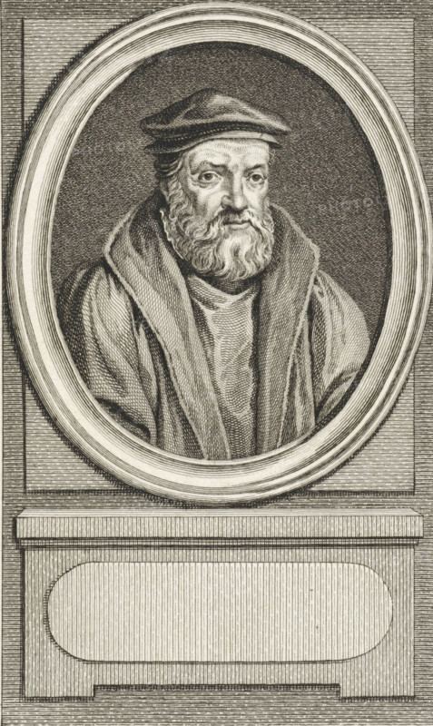 Portrait of Johannes Sartorius, print, Amsterdam poet and Reformed preacher., Van Someren 4802, printmaker: Reinier Vinkeles (I), Amsterdam, after drawing by Jacobus Buys, 1792, paper, etching, engraving, height 237 mm x width 158 mm, Later state print used as book illustration in: Kok, Jacobus. Vaderlandsch woordenboek : met kaarten, platenen en porttraitten. Amsterdam: Johannes Allart, 1785-1796. Volume XXVI., Person, Johannes Sartorius, A detailed engraved portrait of an older man with a full beard and mustache wearing a soft cap and a heavy draped robe is set inside a large oval frame; the man's eyes look slightly to one side and his facial features and textured hair are rendered with fine crosshatching, while the surrounding oval and rectangular architectural plinth beneath it are filled with parallel lines and ornamental recessed panels.