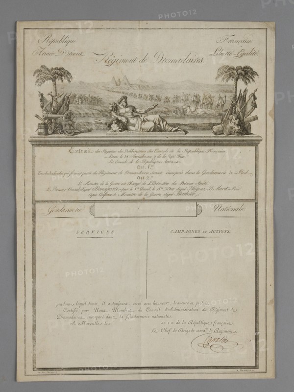 Certificat du "Régiment des Dromadaires"