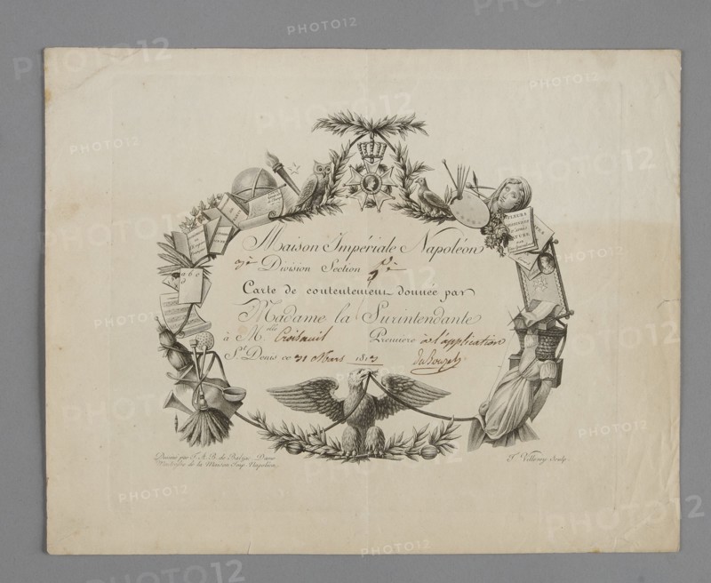 Carte de contentement de la "Maison Impériale de Napoléon" concernant la légion d'Honneur du commissaire des guerres Bonneville