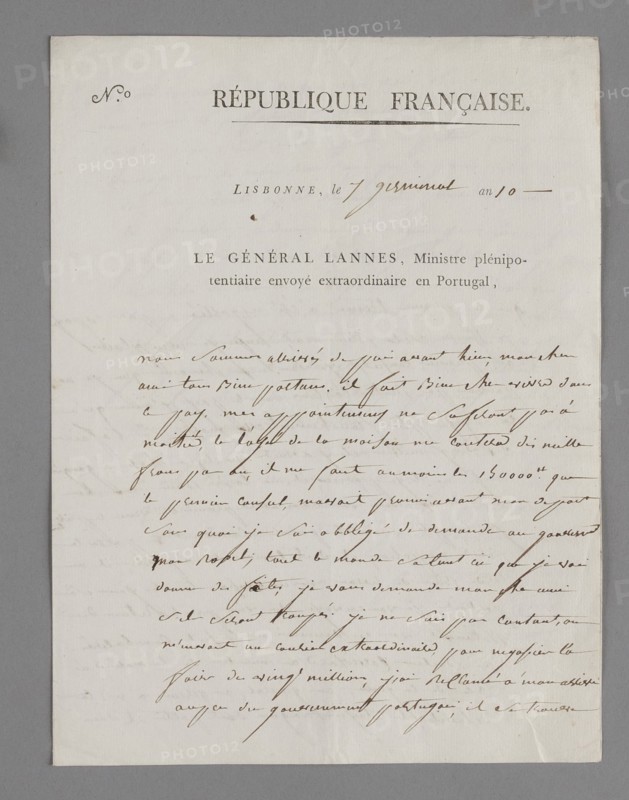 Lettre autographe signée par le général Jean Lannes à son beau-père François-Scholastique Guéheneuc