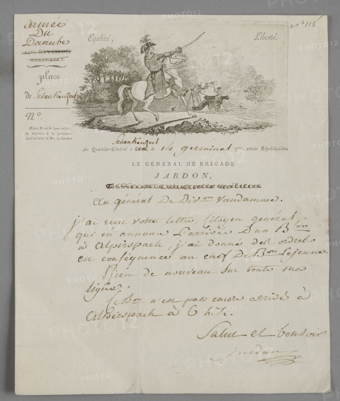 Lettre à en-tête du général de brigade Henri-Antoine Jardon