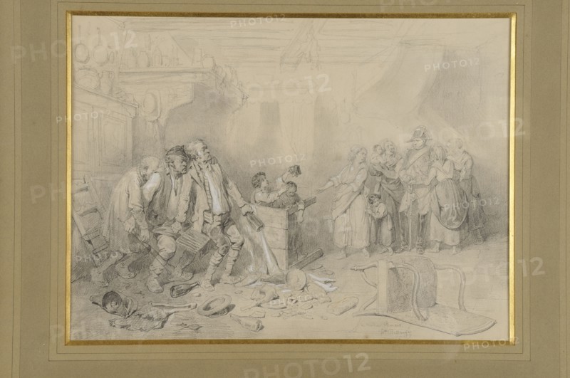 Bellangé, Scene of family arguing, resorting to the mounted constabulary