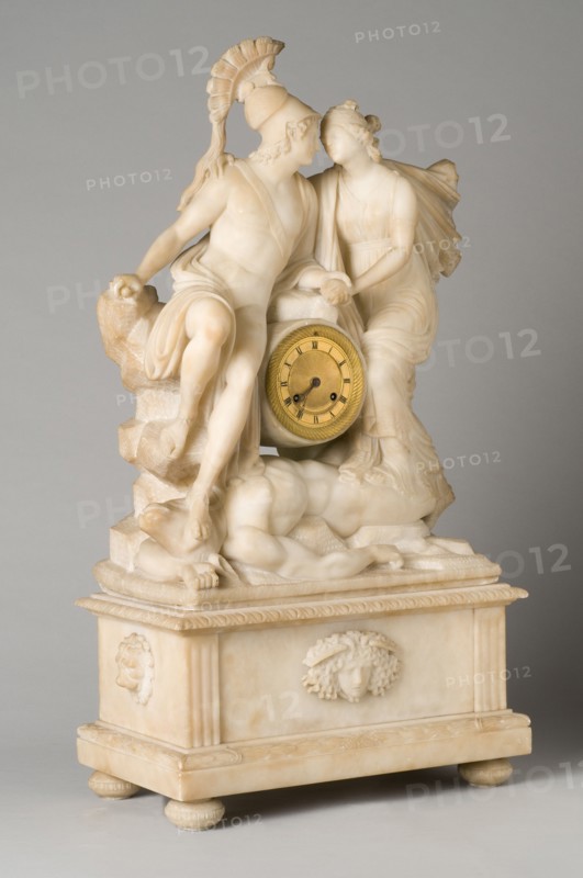Clock depicting Theseus bringing down the Minotaur and allying with Ariadne