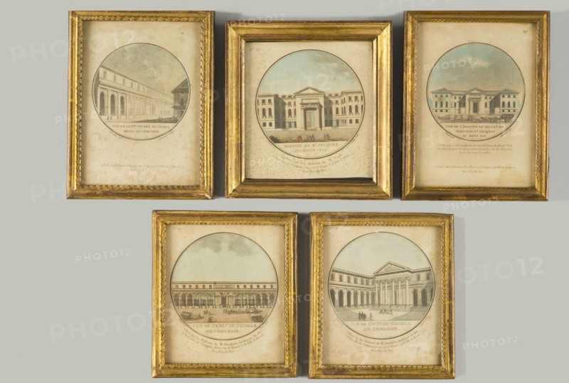 Gravures représentant des hospices et l'Ecole de chirurgie