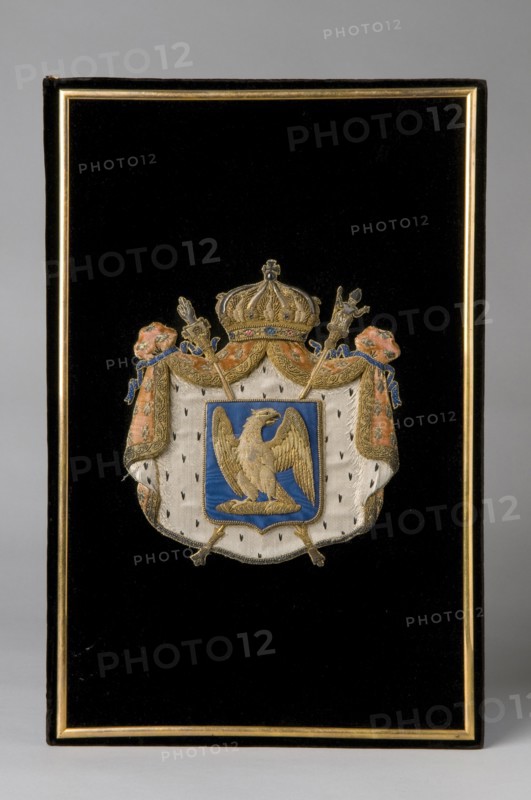 Broderie noire, en fort relief, aux Armes de Joséphine, d'azur à l'aigle Impérial, 19e siècle