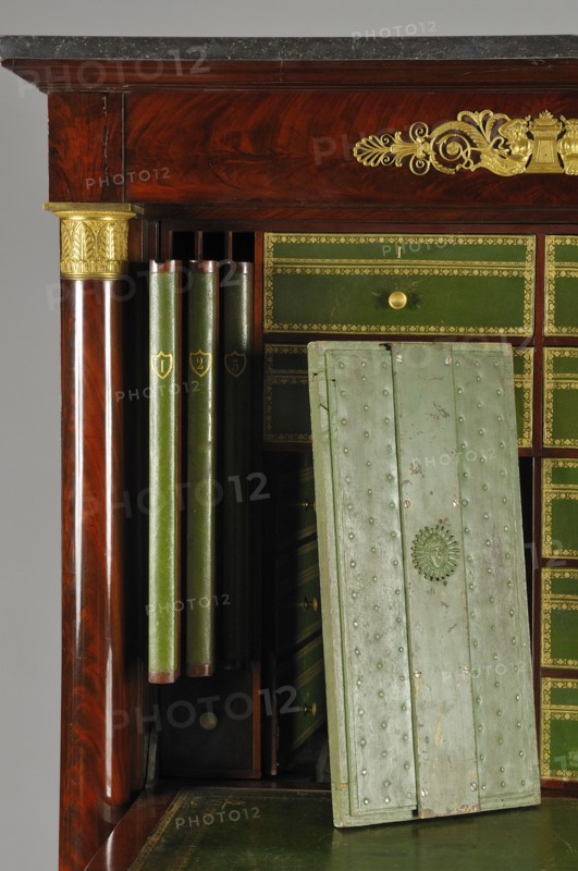 Detail from a large writing desk containing a safe, French Empire