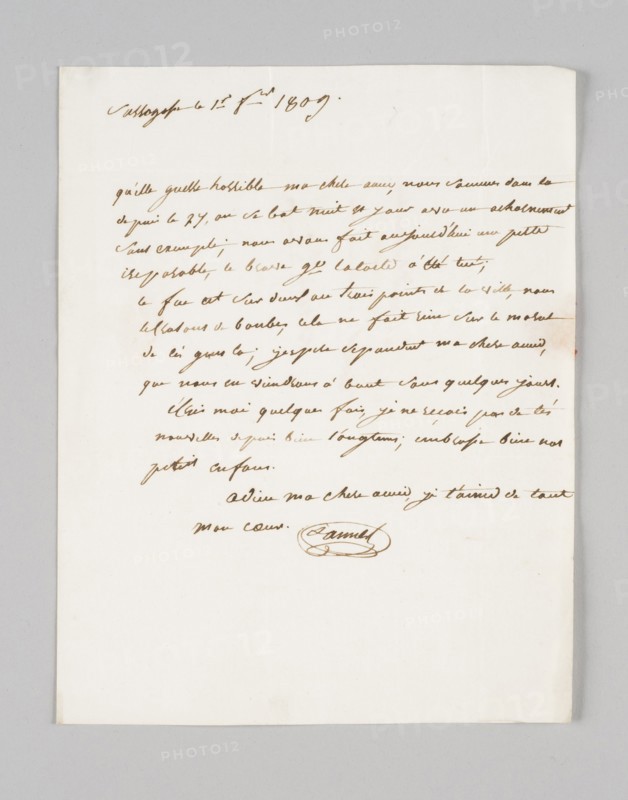 Jean Lannes, lettre signée à son épouse Louise Guéheneuc, 1809