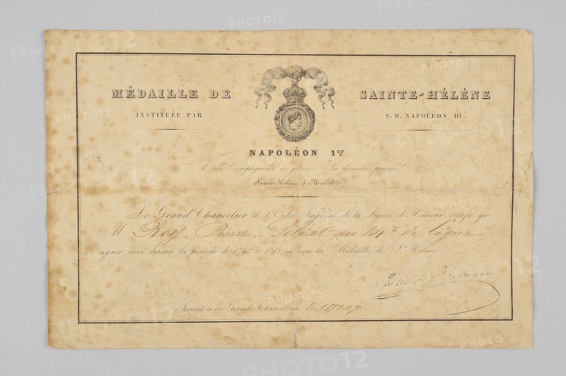 Diplôme de la Médaille de Sainte-Hélène