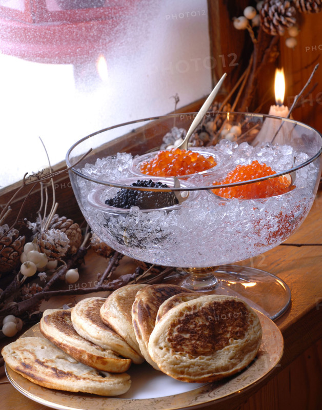 Dîner du Grand Nord : blinis et oeufs de saumon