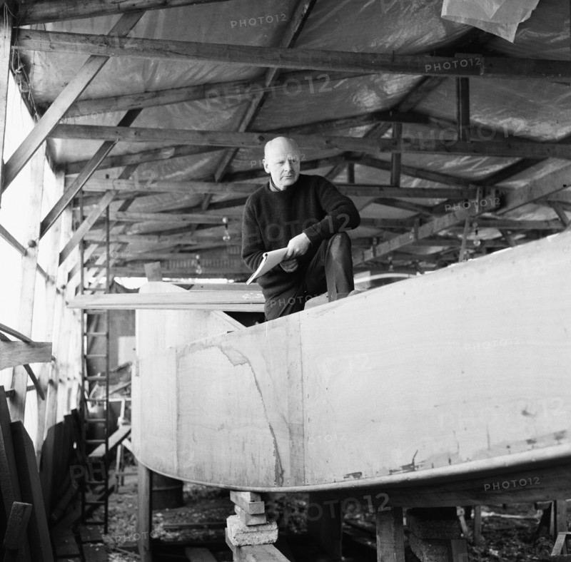Herbert Hasler one of the Cockelshell heroes, seen here at work on his sloop at the Don Fuller boatyard, Bosham, Sussex. 1st March 1966