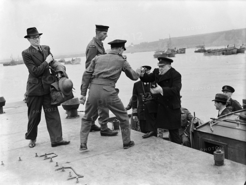 British Prime Minister Winston Churchill pictured on his visit to Normandy in Northern France, six weeks after the Allied D-day landings and invasion of Nazi occupied Northern France in the Second World War.
23rd July 1944.