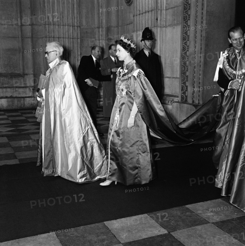 Members of the Royal Family attend a dedication of the Chapel of the Most Excellent Order of the British Empire, the largest order of chivalry, in the crypt of St Paul's Cathedral. Queen Elizabeth II and Prince Philip, Duke of Edinburgh. 20th May 1960.