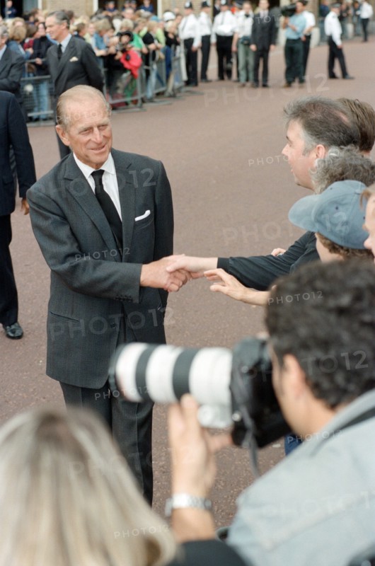 Prince Philip, Duke of Edinburgh, at St James's Palace to pay his respects to Princess Diana 's body in the Chapel Royal on the eve of the Princess of Wales' funeral. 5th September 1997.