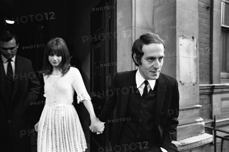 18-year-old Jane Birkin, currently starring in the lead role of 'Passion Flower Hotel' marries in secret at Chelsea Registry Office London to John Barry, aged 30. 16th October 1965.