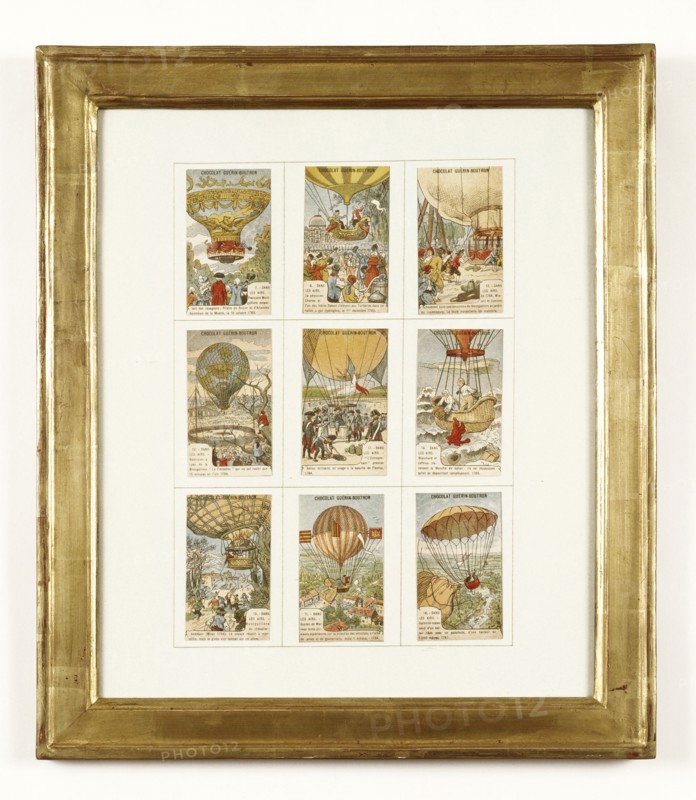 Advertising labels marking the first aerostatic experiments