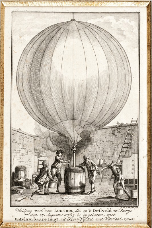 Gonflement à l'hydrogène du ballon de Charles et Robert