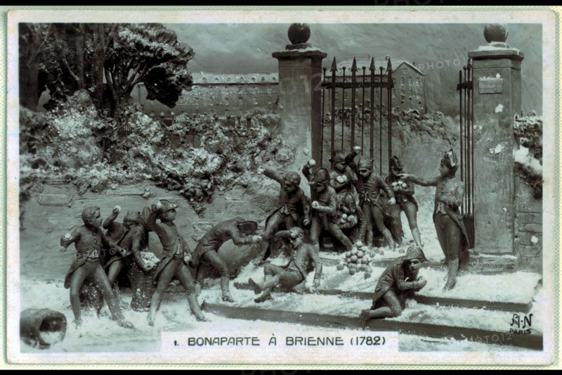 Bonaparte à l'école de Brienne. Bataille de boules de neige en deux camps.