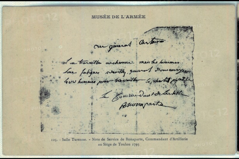 Siege of Toulon. Service letter belonging to Bonaparte, Artillery Commander.