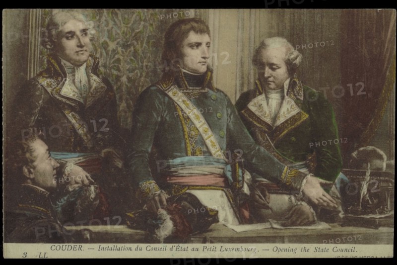 Napoléon Bonaparte. 
Installation du Conseil d'Etat au Petit Luxembourg.