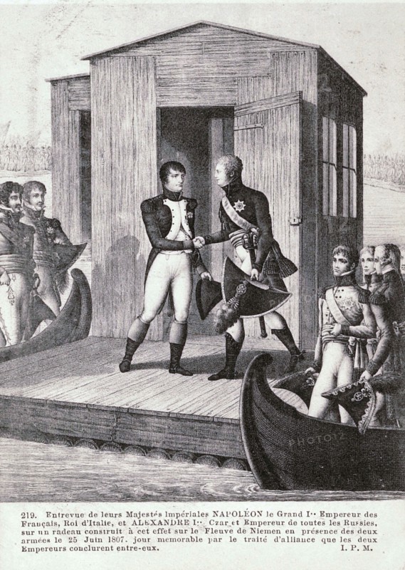 Entretien de Tilsit : Napoléon 1er et le Tsar Alexandre 1er.
25 juin 1807