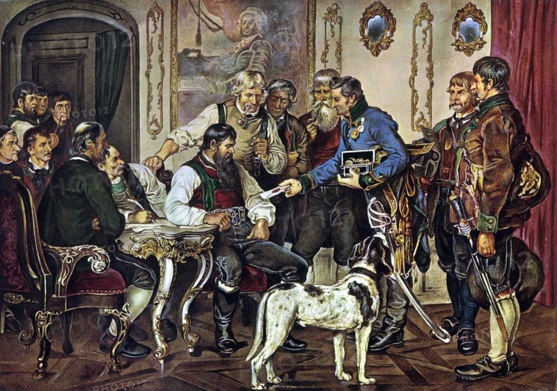 Andreas Hofer 1767-1810), héros national tyrolien, recevant une lettre.