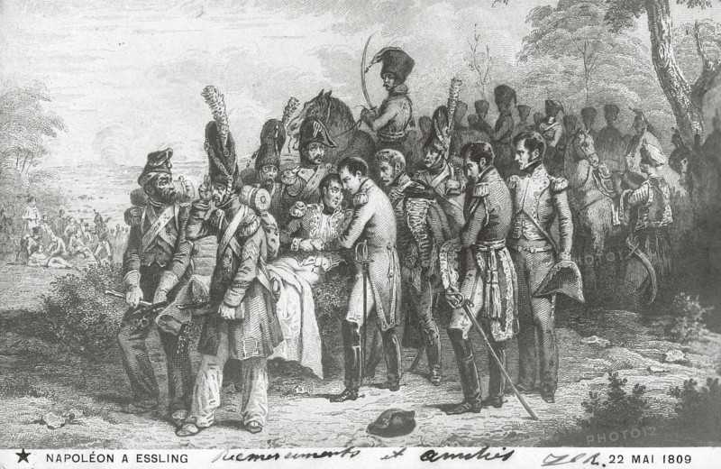 Napoléon 1er auprès du Maréchal Lannes blessé.
Bataille d'Essling
22 mai 1809