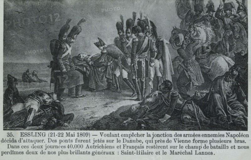 Napoléon 1er auprès du Maréchal Lannes blessé.
Bataille d'Essling
22 mai 1809