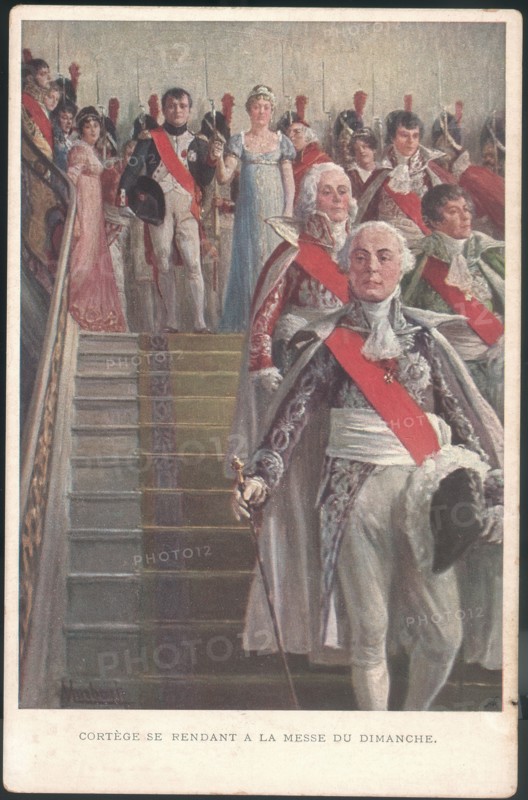 Napoléon 1er et l'impératrice se rendant à la messe du dimanche.