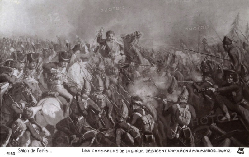 Campagne de Russie : les chasseurs de la garde dégagent Napoléon à Malejaroslawetz.
1812
