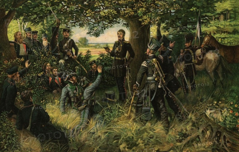 Soldats au repos.
Campagne de Saxe.