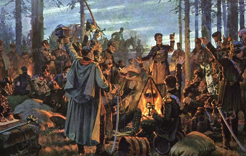 Soldats au repos.
Campagne de Saxe.