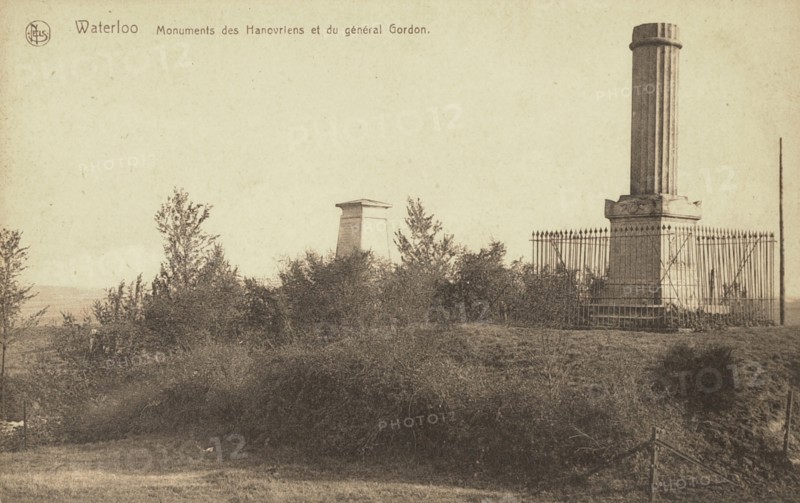 Waterloo: Hanoverian monuments and the memorial of General Gordon.