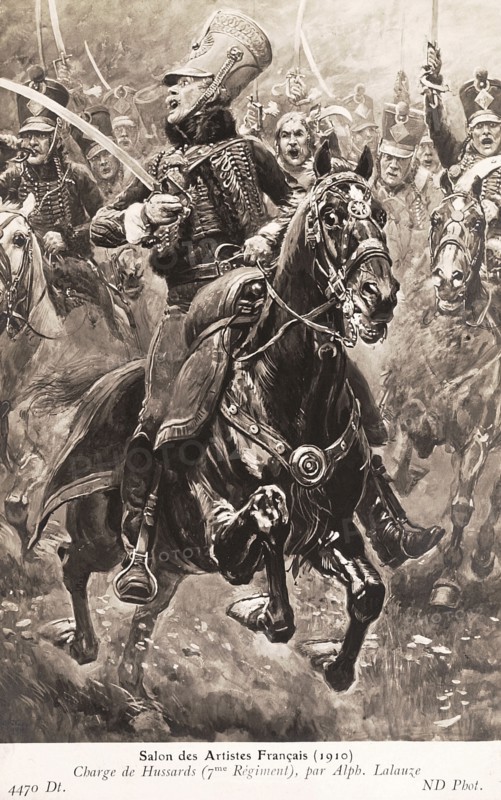 Bataille de Waterloo : charge de hussards.
