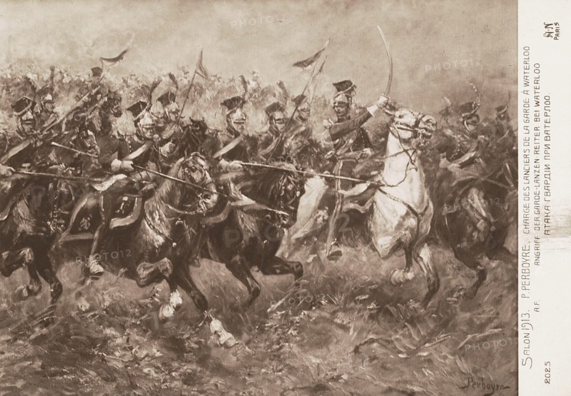 Bataille de Waterloo : charge des lanciers de la garde.