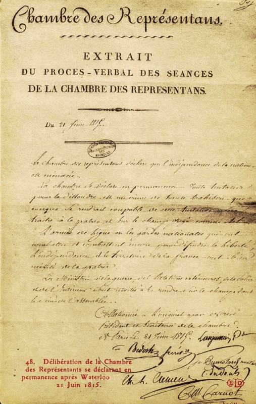 Après la bataille de Waterloo : Délibération de la Chambre des Représentants.