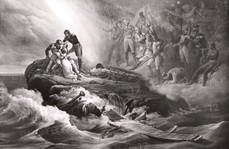 Allegory of the exile and death of Napoleon I in Saint-Helena.